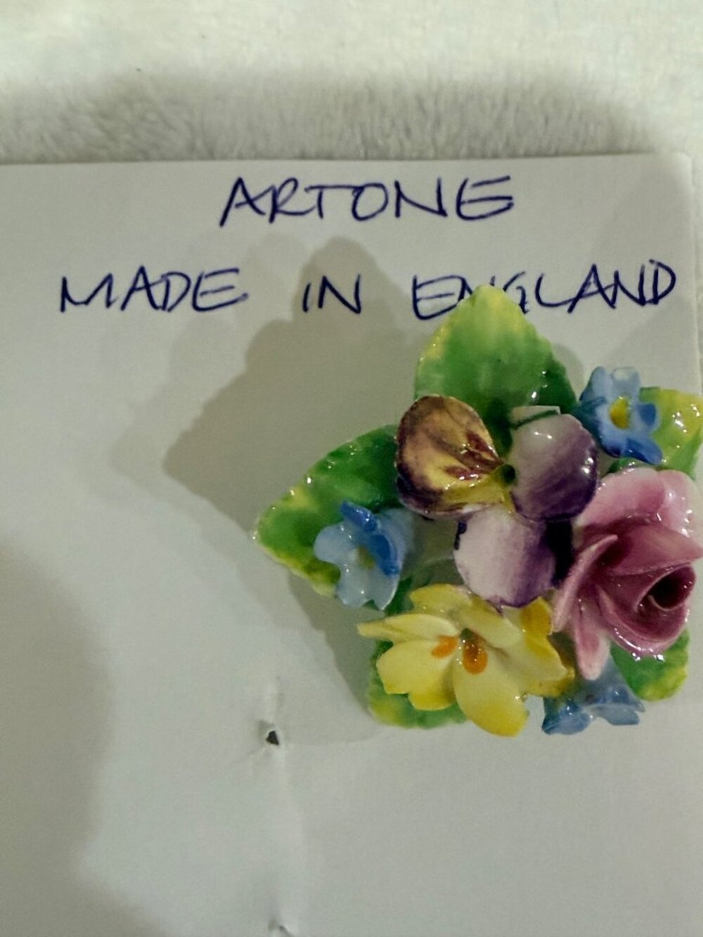 Artone Bone China Floral Brooch Made In England Hand-Painted Vintage Pin
